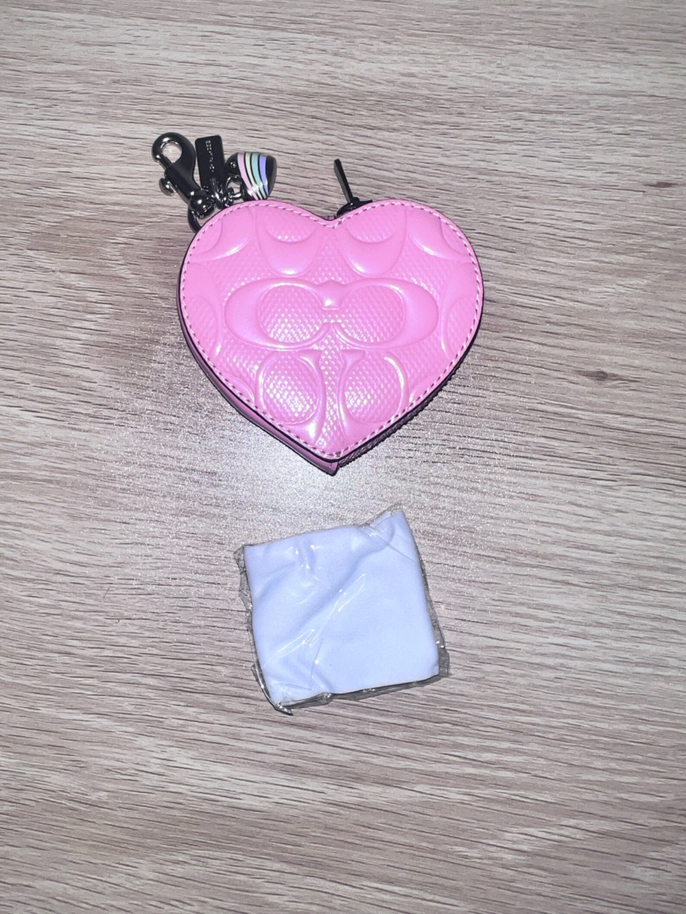 Coach pink Heart signature C Zip Coin Purse in patent leather